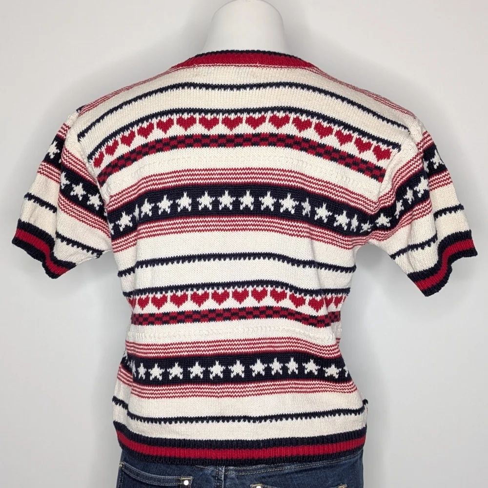 Vintage Street Level Red White Blue Patriotic Stars & Stripes Cardigan Sweater S - Picture 5 of 7